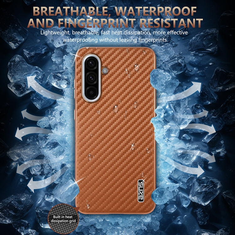 For Samsung Galaxy A36 AZNS Electroplated Edge Carbon Fiber Texture Phone Case(Green)