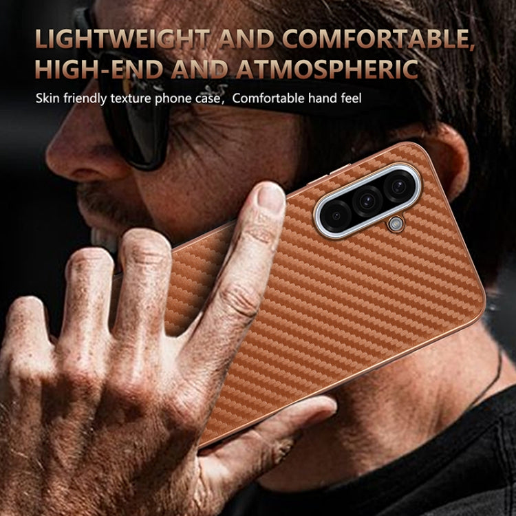 For Samsung Galaxy A36 AZNS Electroplated Edge Carbon Fiber Texture Phone Case(Green)