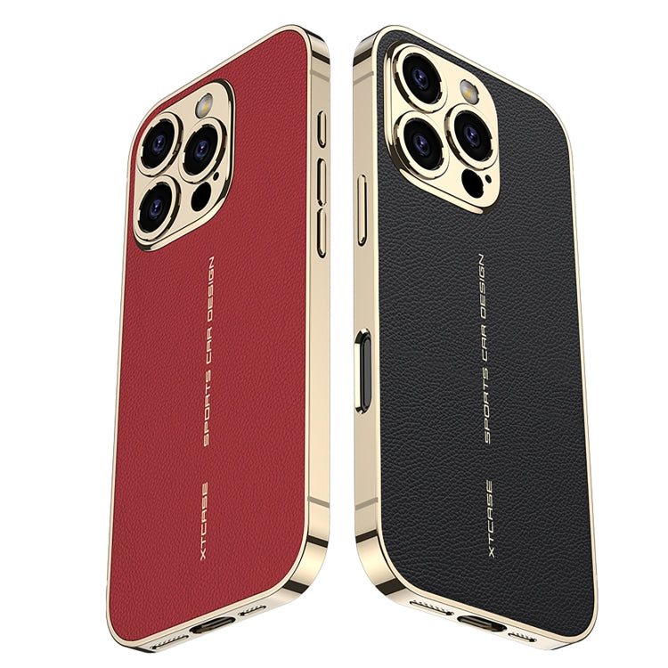 For iPhone 16 Pro Max GKK Plated Plain Leather Shockproof Phone Case(Black)