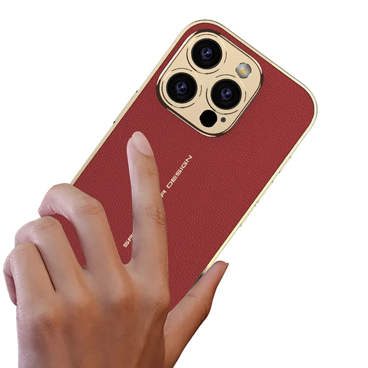 For iPhone 16 Pro Max GKK Plated Plain Leather Shockproof Phone Case(Black)