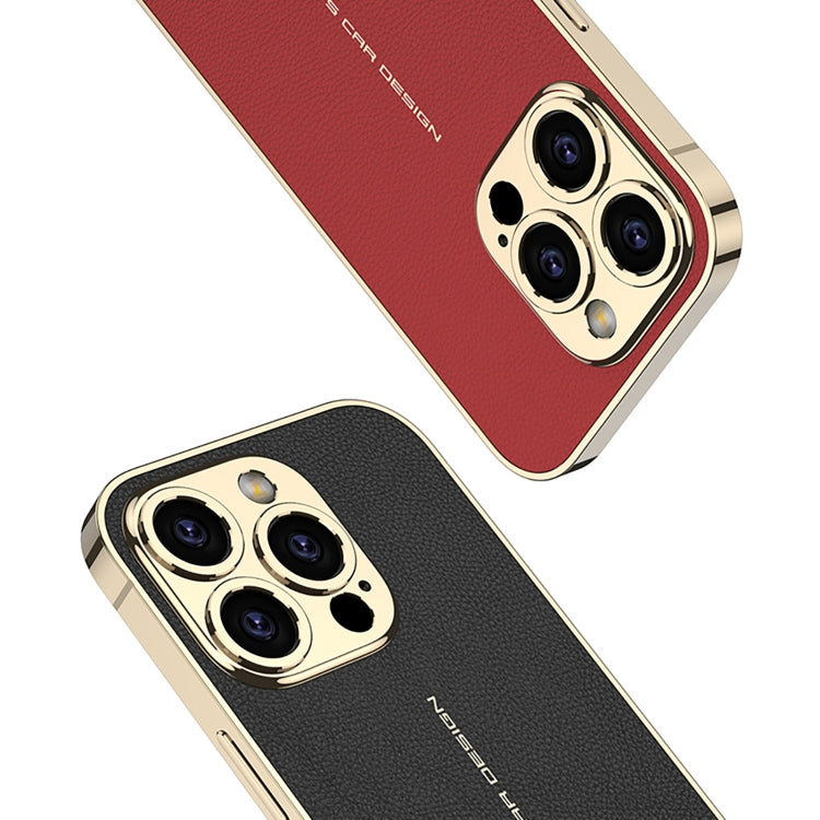 For iPhone 16 Pro GKK Plated Plain Leather Shockproof Phone Case(Red)