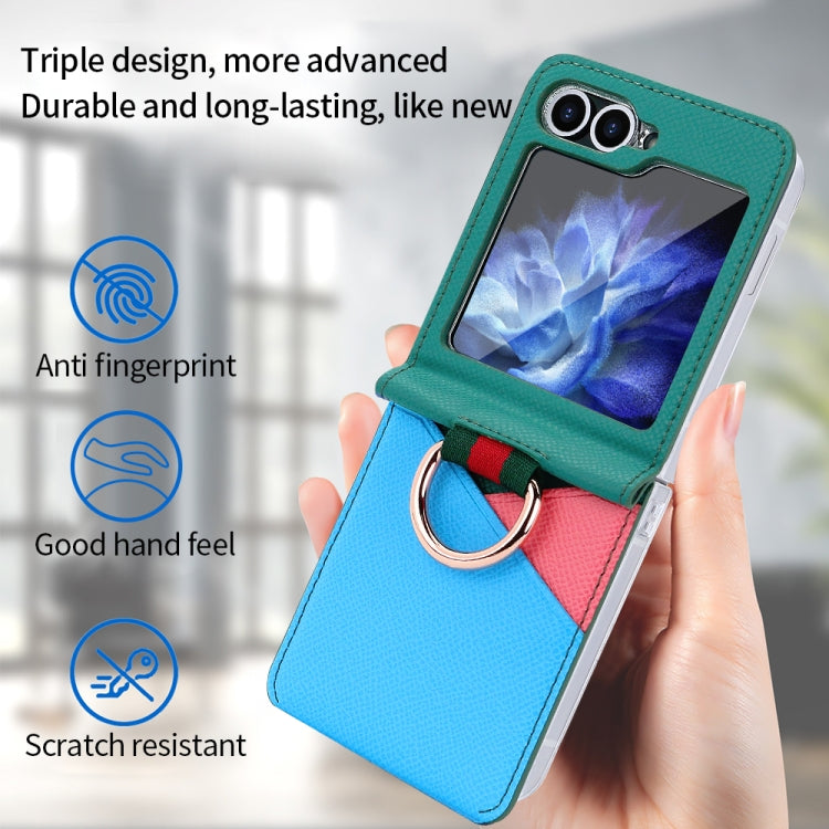 For Samsung Galaxy Z Flip6 / Flip7 FE VIETAO Metal Ring Card Slot PU Phone Case(Green Blue)