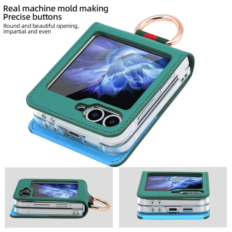 For Samsung Galaxy Z Flip6 / Flip7 FE VIETAO Metal Ring Card Slot PU Phone Case(Green Blue)