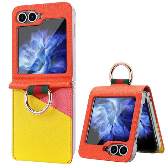 For Samsung Galaxy Z Flip6 / Flip7 FE VIETAO Metal Ring Card Slot PU Phone Case(Orange Yellow)