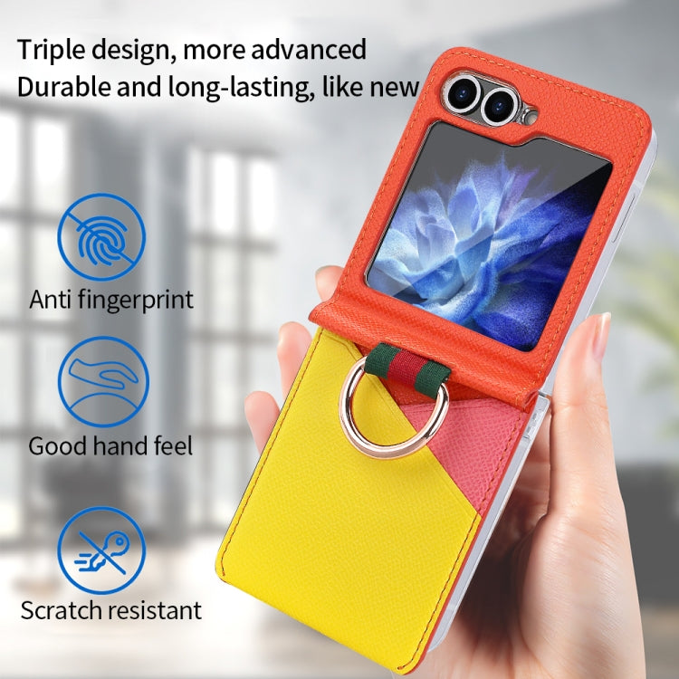 For Samsung Galaxy Z Flip6 / Flip7 FE VIETAO Metal Ring Card Slot PU Phone Case(Orange Yellow)
