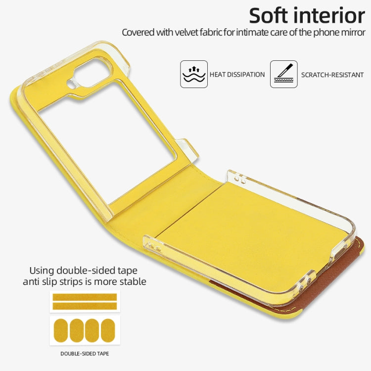 For Samsung Galaxy Z Flip6 / Flip7 FE VIETAO Metal Ring Card Slot PU Phone Case(Yellow Brown)