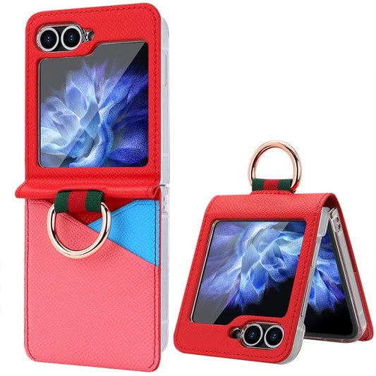 For Samsung Galaxy Z Flip6 / Flip7 FE VIETAO Metal Ring Card Slot PU Phone Case(Red Pink)