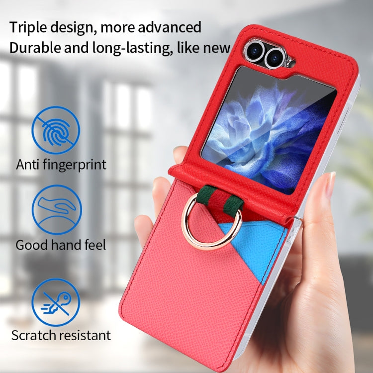 For Samsung Galaxy Z Flip6 / Flip7 FE VIETAO Metal Ring Card Slot PU Phone Case(Red Pink)