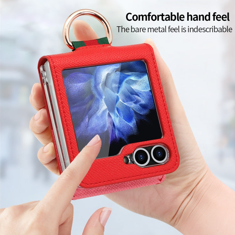 For Samsung Galaxy Z Flip6 / Flip7 FE VIETAO Metal Ring Card Slot PU Phone Case(Red Pink)