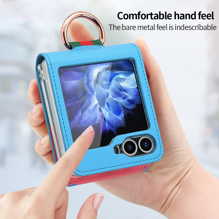 For Samsung Galaxy Z Flip5 VIETAO Metal Ring Card Slot PU Phone Case(Blue Pink)