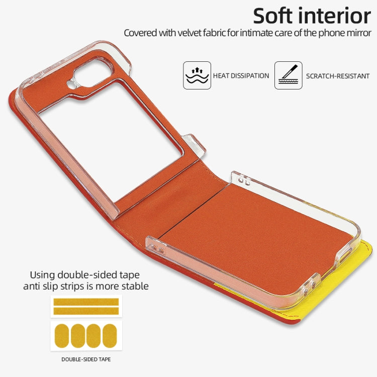 For Samsung Galaxy Z Flip5 VIETAO Metal Ring Card Slot PU Phone Case(Orange Yellow)