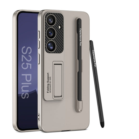 For Samsung Galaxy S25 5G GKK Ultra-thin Holder Phone Case with Pen Slots & Stylus Pen(Titanium Gray)