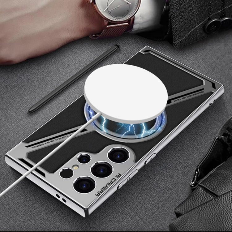 For Samsung Galaxy S23 Ultra 5G GKK Integrated Electroplating Leather Z-Shape MagSafe Phone Case(Gray)