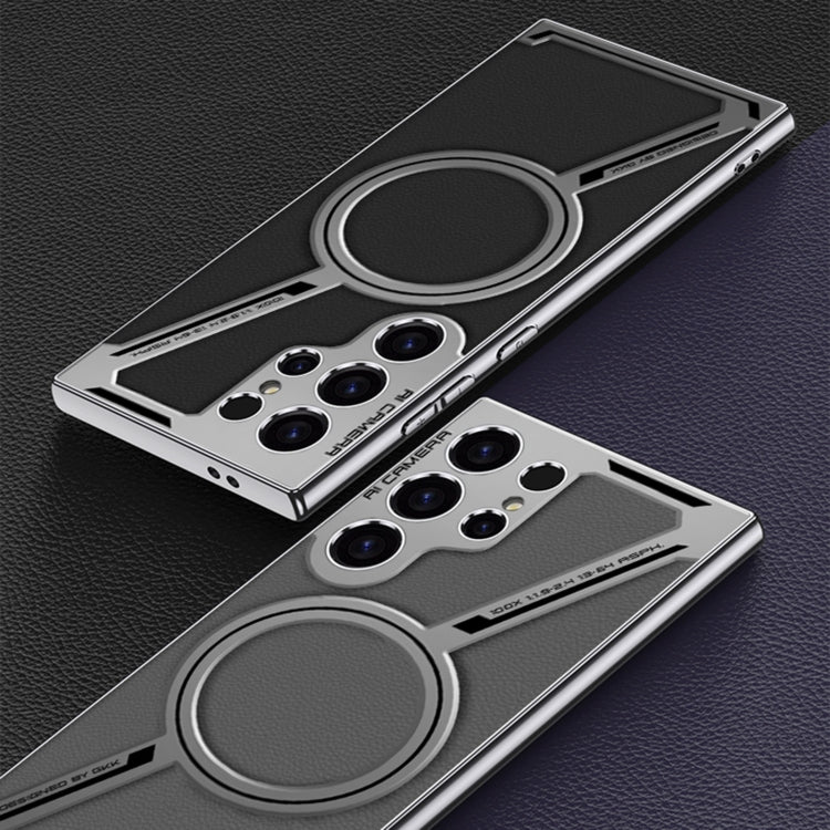 For Samsung Galaxy S23 Ultra 5G GKK Integrated Electroplating Leather Z-Shape MagSafe Phone Case(Black)