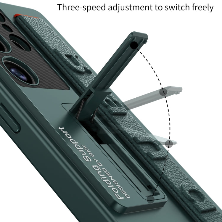 For Samsung Galaxy S25 Ultra 5G GKK Ultra-thin Wristband Shockproof Phone Case with Holder(Forest Green)