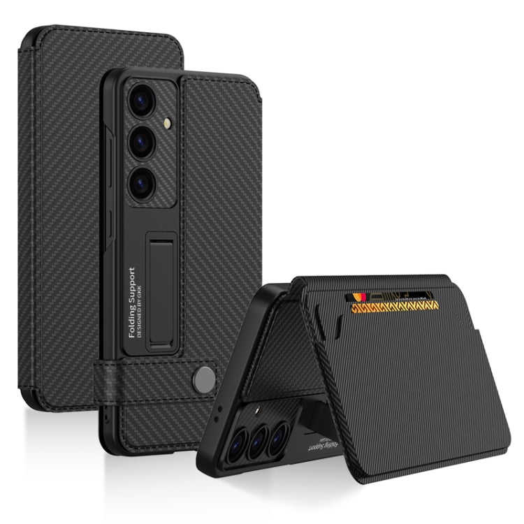 For Samsung Galaxy S25 5G GKK Flip Wallet Leather Phone Case(Carbon Fiber Texture)
