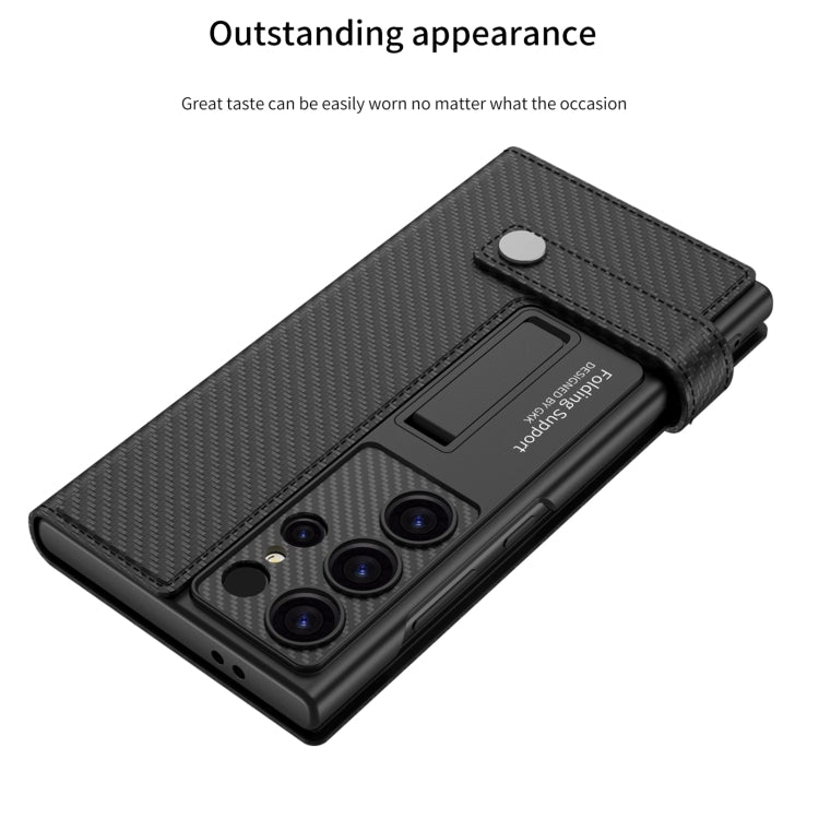 For Samsung Galaxy S25 Ultra 5G GKK Flip Wallet Leather Phone Case, Without Pen(Carbon Fiber Texture)