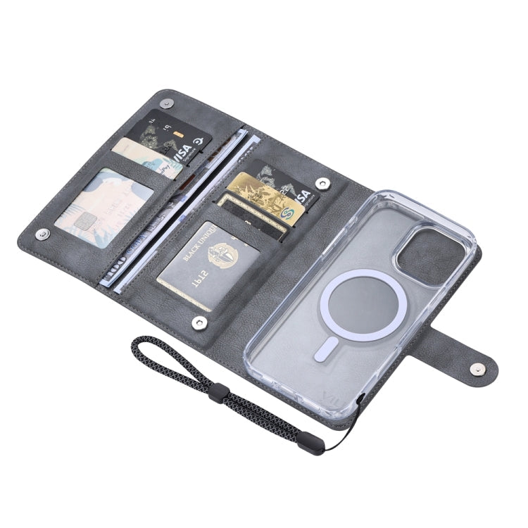 For iPhone 16 Plus ViLi GVS-C Series MagSafe Magnetic RFID Leather Flip Phone Case(Grey)