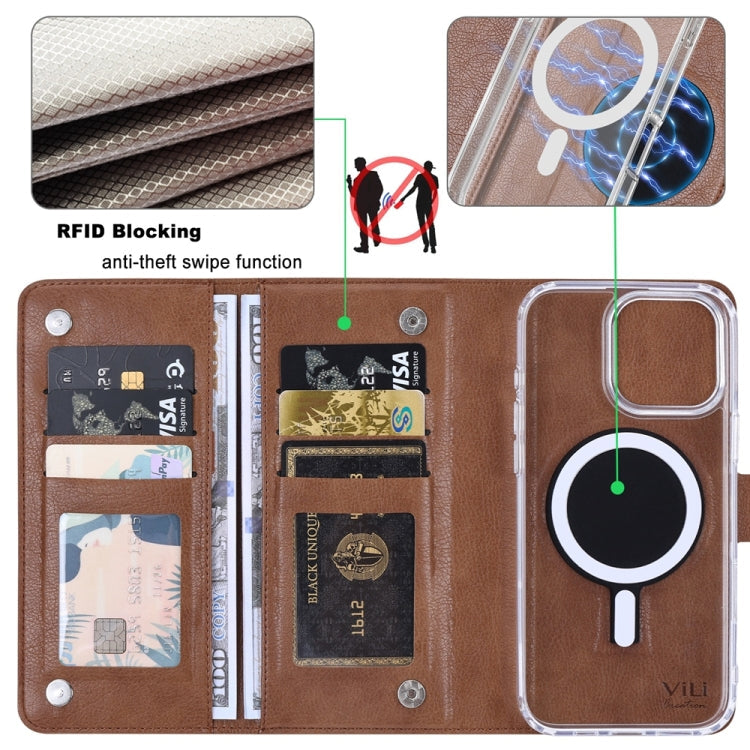 For iPhone 13 ViLi GVS-C Series MagSafe Magnetic RFID Leather Flip Phone Case(Brown)