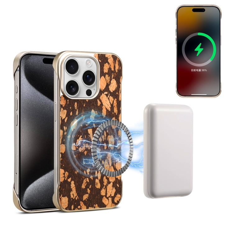 For iPhone 15 Pro Denior A18 WoodenPaint MagSafe Phone Case(Brown)