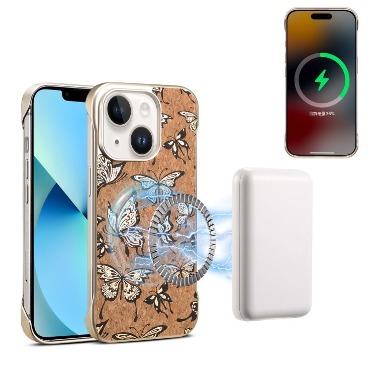 For iPhone 14 / 13 Denior A18 WoodenPaint MagSafe Phone Case(Butterflies)