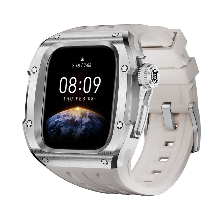 For Apple Watch Series 11 / 10 46mm RedPepper Armor Metal Case Integrated Silicone Watch Band(Steel White)