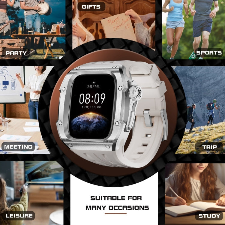 For Apple Watch Series 11 / 10 46mm RedPepper Armor Metal Case Integrated Silicone Watch Band(Steel White)