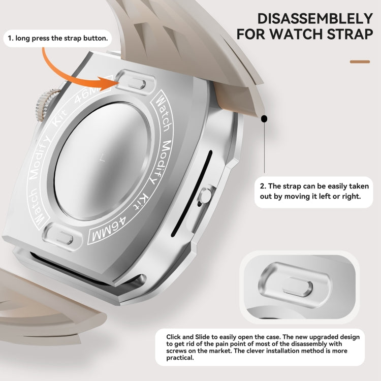 For Apple Watch Series 11 / 10 46mm RedPepper Armor Metal Case Integrated Silicone Watch Band(Steel White)
