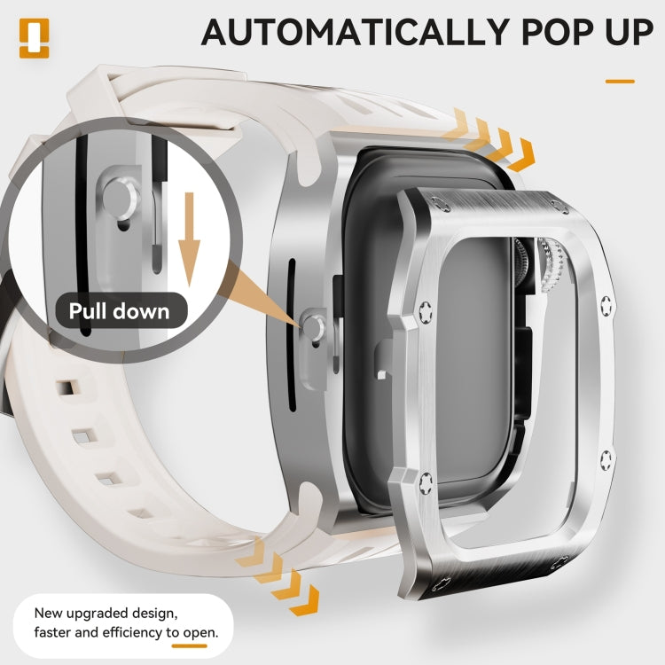 For Apple Watch Series 11 / 10 46mm RedPepper Armor Metal Case Integrated Silicone Watch Band(Steel White)
