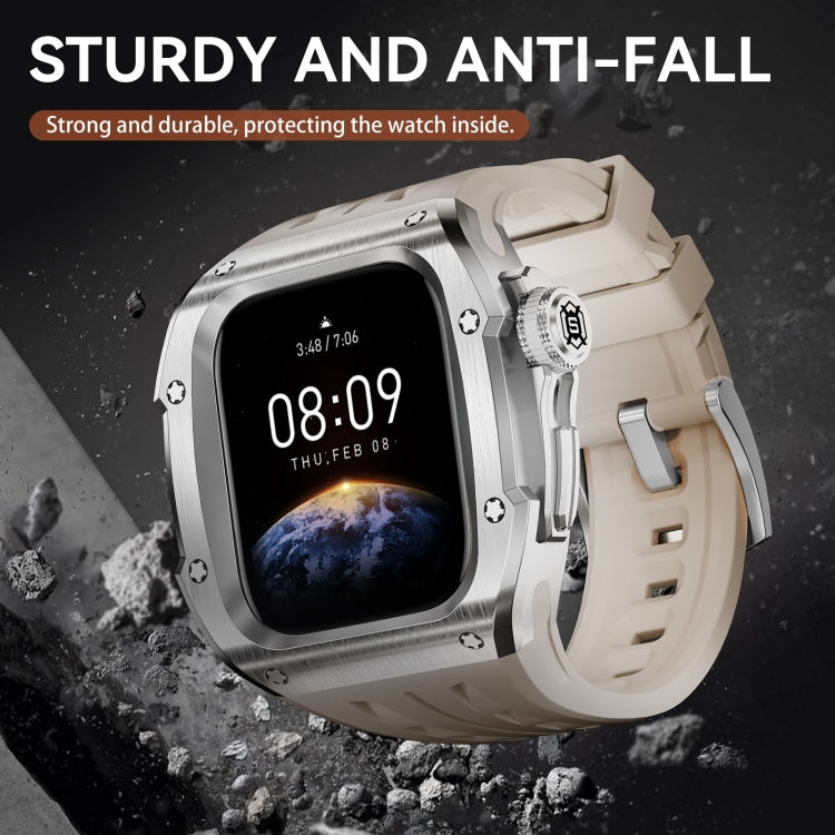 For Apple Watch Series 11 / 10 46mm RedPepper Armor Metal Case Integrated Silicone Watch Band(Steel White)