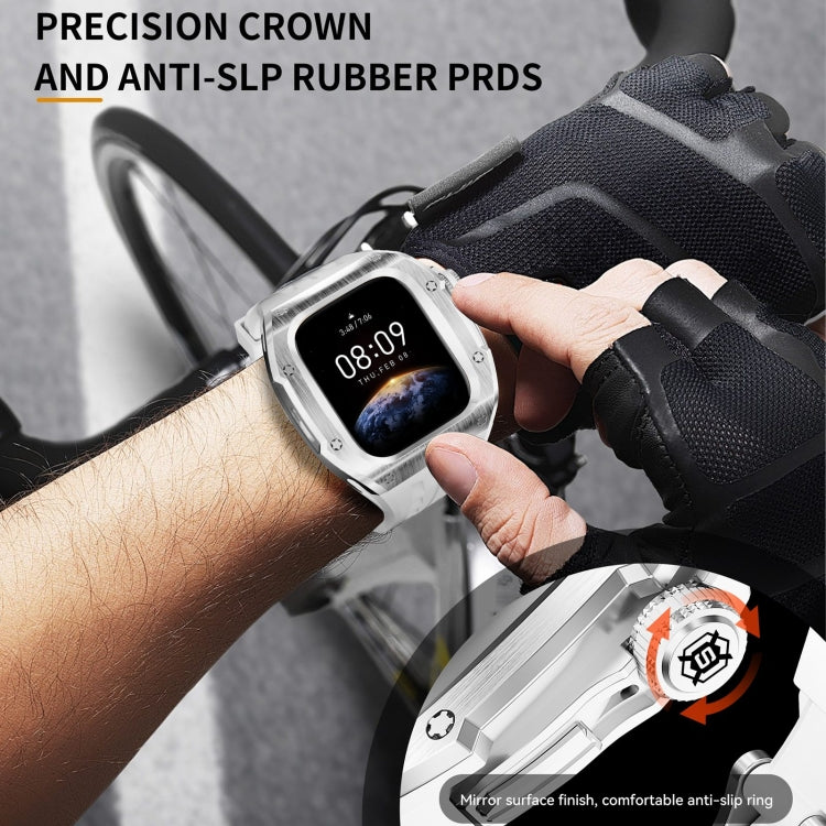 For Apple Watch Series 11 / 10 46mm RedPepper Armor Metal Case Integrated Silicone Watch Band(Steel White)