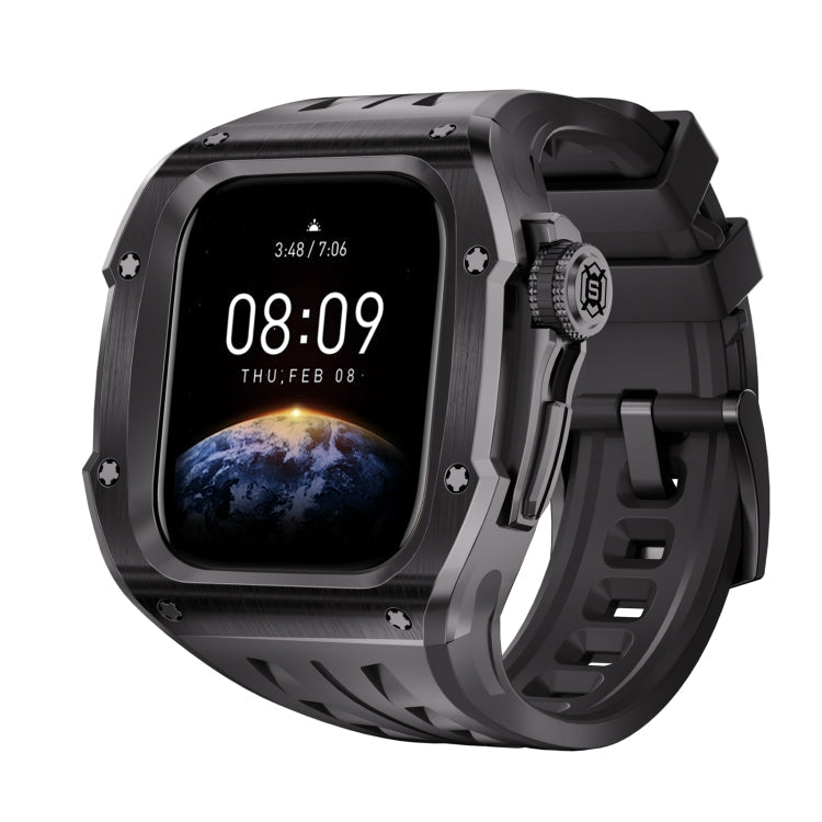 For Apple Watch Series 11 / 10 46mm RedPepper Armor Metal Case Integrated Silicone Watch Band(Black)