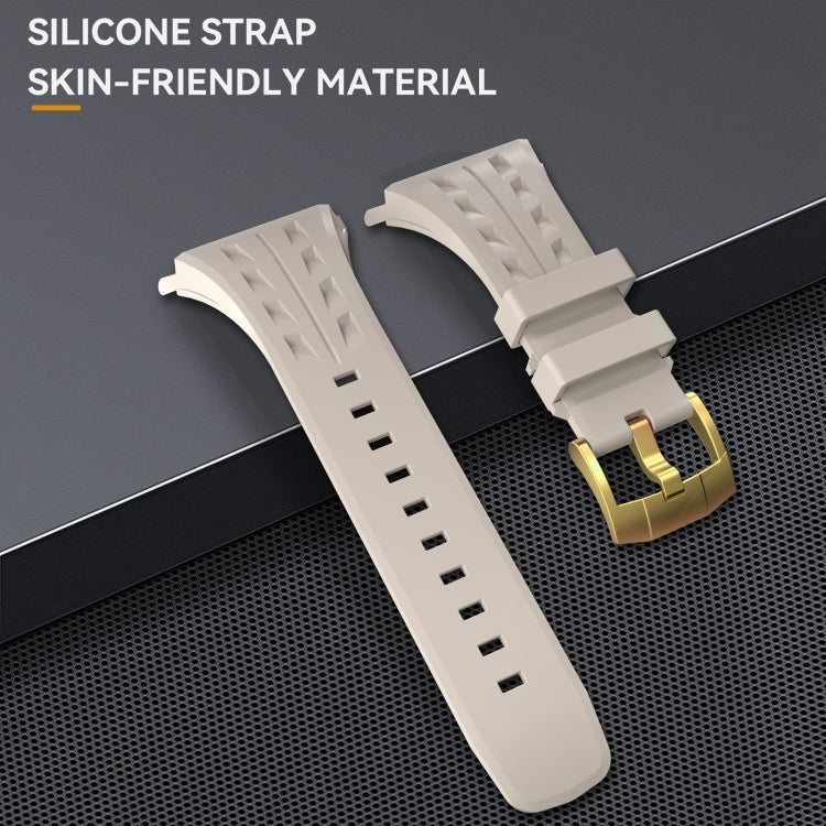 For Apple Watch Series 11 / 10 46mm RedPepper Armor Metal Case Integrated Silicone Watch Band(Gold White)