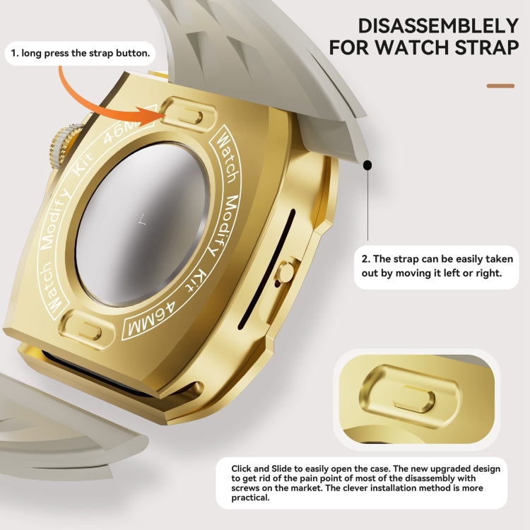 For Apple Watch Series 11 / 10 46mm RedPepper Armor Metal Case Integrated Silicone Watch Band(Gold White)