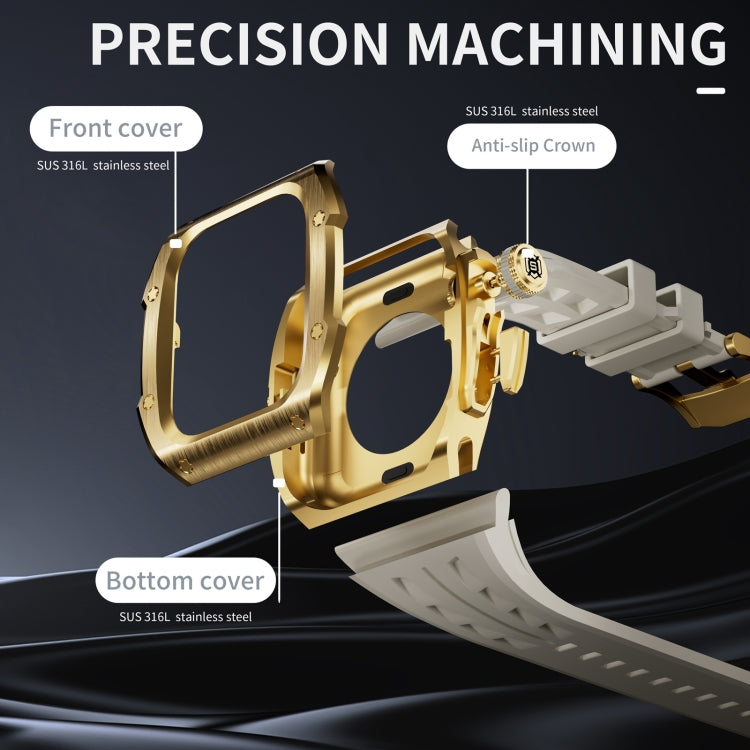 For Apple Watch Series 11 / 10 46mm RedPepper Armor Metal Case Integrated Silicone Watch Band(Gold White)