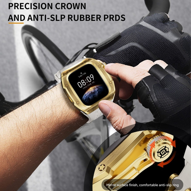 For Apple Watch Series 11 / 10 46mm RedPepper Armor Metal Case Integrated Silicone Watch Band(Gold White)