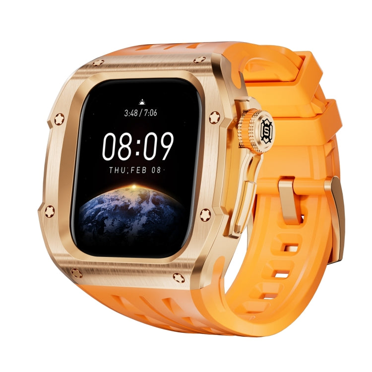 For Apple Watch Series 11 / 10 46mm RedPepper Armor Metal Case Integrated Silicone Watch Band(Rose Gold Orange)