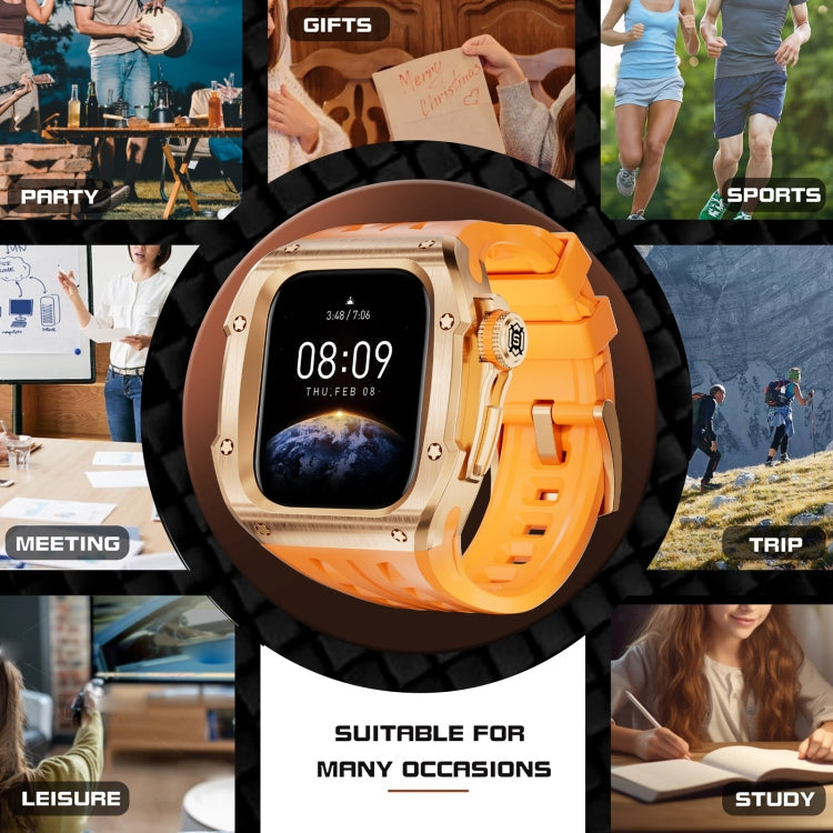 For Apple Watch Series 11 / 10 46mm RedPepper Armor Metal Case Integrated Silicone Watch Band(Rose Gold Orange)