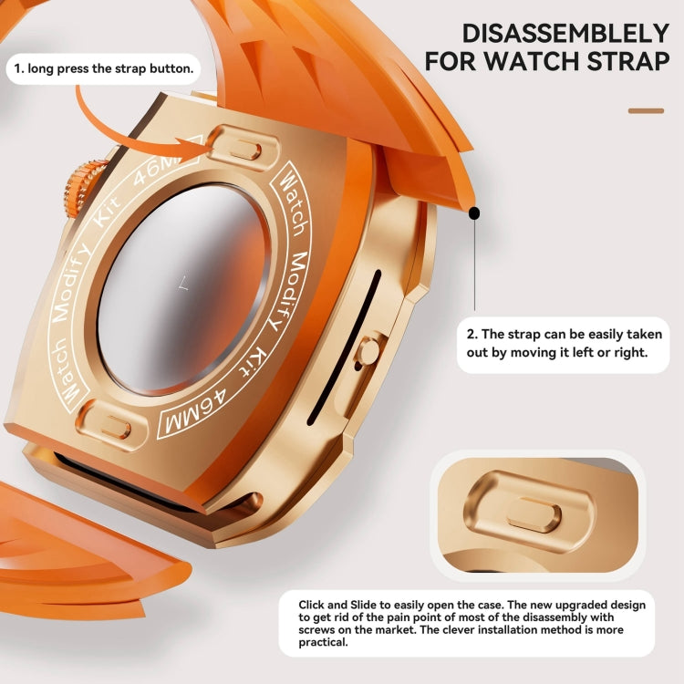 For Apple Watch Series 11 / 10 46mm RedPepper Armor Metal Case Integrated Silicone Watch Band(Rose Gold Orange)