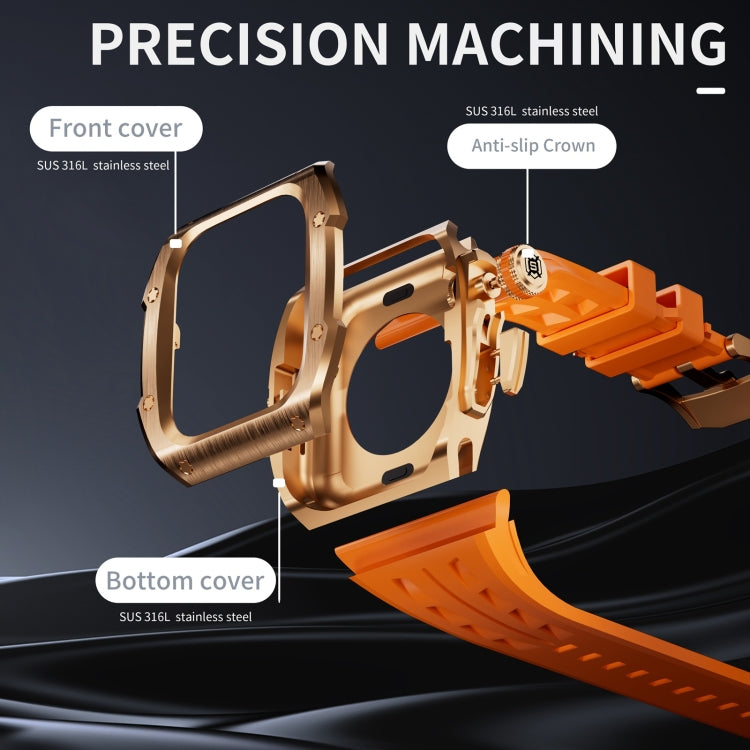 For Apple Watch Series 11 / 10 46mm RedPepper Armor Metal Case Integrated Silicone Watch Band(Rose Gold Orange)