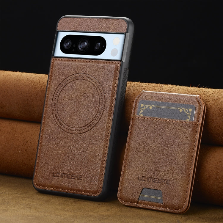 For Google Pixel 8 Pro LC.IMEEKE L3 Series Detachable RFID Card Bag Magsafe Phone Case(Brown)