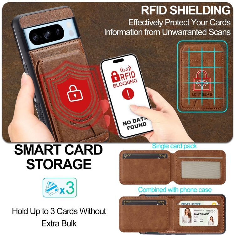 For Google Pixel 8 Pro LC.IMEEKE L3 Series Detachable RFID Card Bag Magsafe Phone Case(Brown)