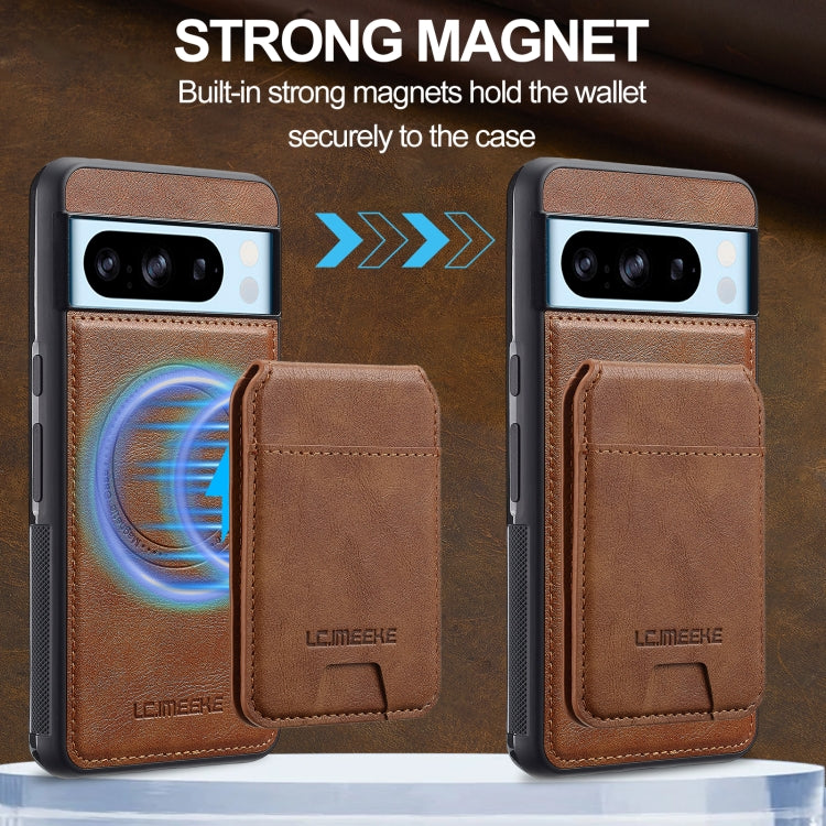 For Google Pixel 8 Pro LC.IMEEKE L3 Series Detachable RFID Card Bag Magsafe Phone Case(Brown)