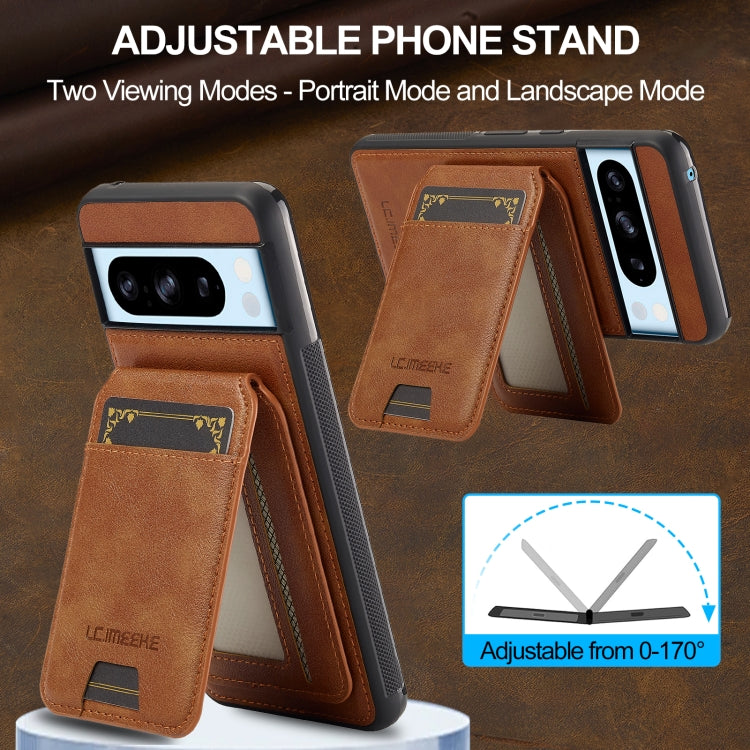 For Google Pixel 8 Pro LC.IMEEKE L3 Series Detachable RFID Card Bag Magsafe Phone Case(Brown)