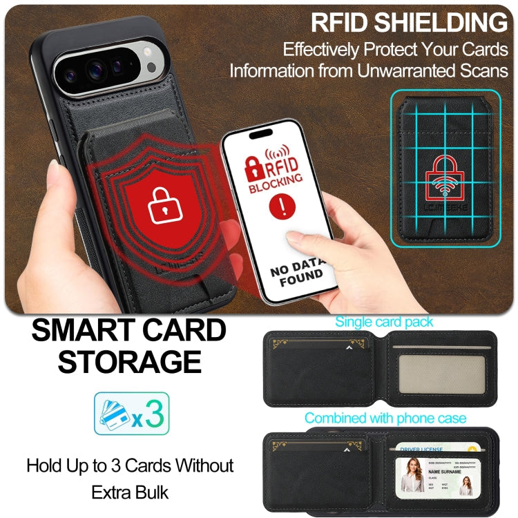 For Google Pixel 9 / 9 Pro LC.IMEEKE L3 Series Detachable RFID Card Bag Magsafe Phone Case(Black)
