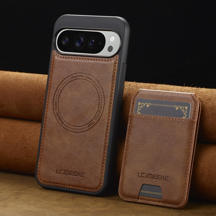 For Google Pixel 9 / 9 Pro LC.IMEEKE L3 Series Detachable RFID Card Bag Magsafe Phone Case(Brown)