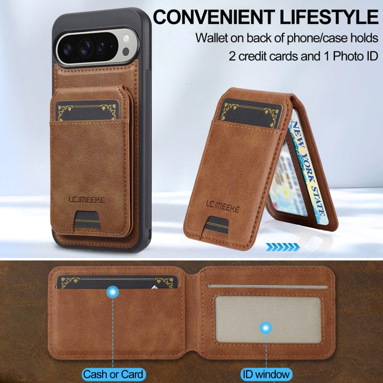 For Google Pixel 9 Pro XL LC.IMEEKE L3 Series Detachable RFID Card Bag Magsafe Phone Case(Brown)