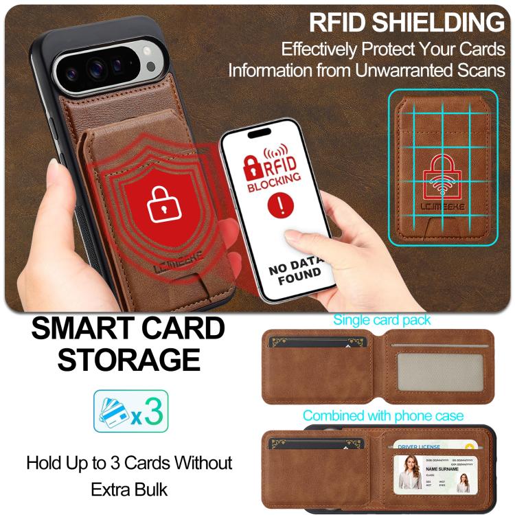For Google Pixel 10 / 10 Pro LC.IMEEKE L3 Series Detachable RFID Card Bag Magsafe Phone Case(Brown)