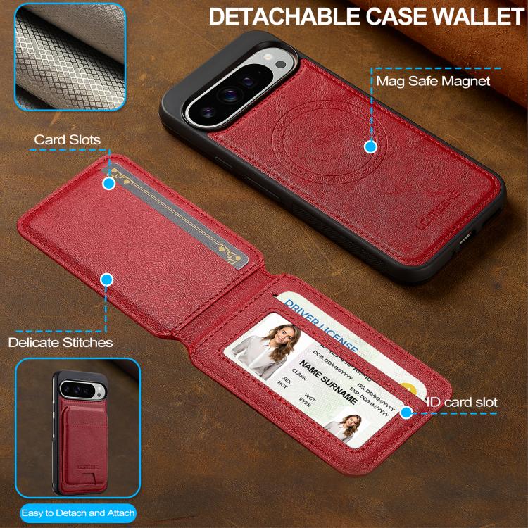 For Google Pixel 10 / 10 Pro LC.IMEEKE L3 Series Detachable RFID Card Bag Magsafe Phone Case(Red)