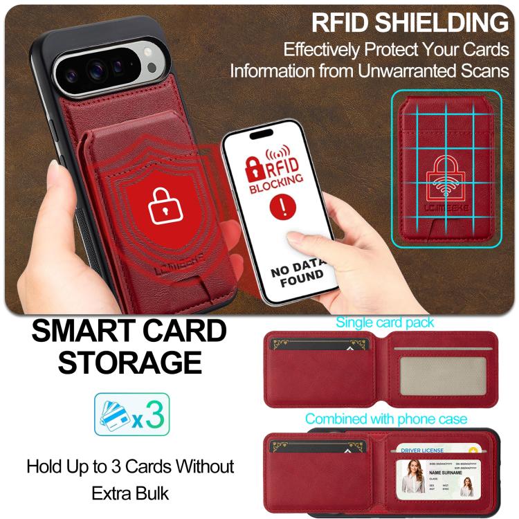 For Google Pixel 10 Pro XL LC.IMEEKE L3 Series Detachable RFID Card Bag Magsafe Phone Case(Red)